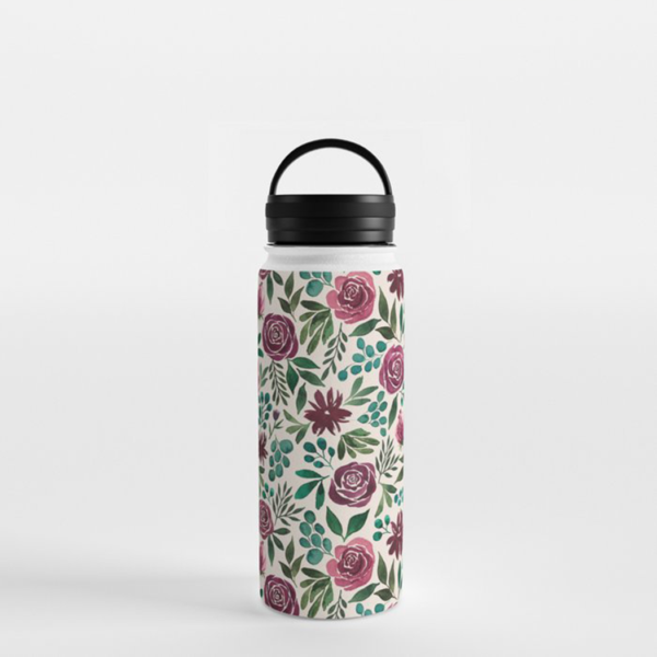 Deep Magenta Floral Eucalyptus Handle Lid Water Bottle - Image 2