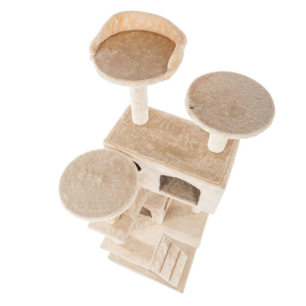 52" Solid Cute Sisal Rope Plush Cat Climb Tree Cat Tower Beige - Image 4