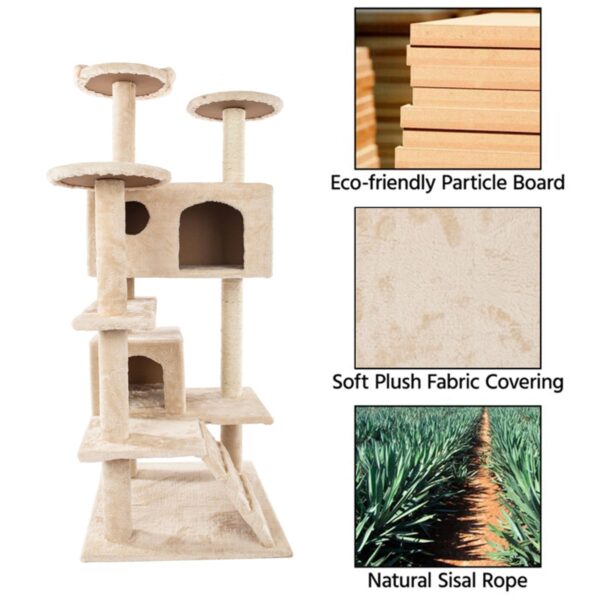 52" Solid Cute Sisal Rope Plush Cat Climb Tree Cat Tower Beige - Image 5