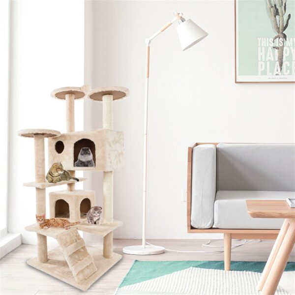 52" Solid Cute Sisal Rope Plush Cat Climb Tree Cat Tower Beige - Image 6