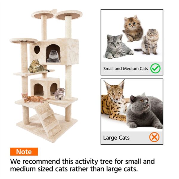 52" Solid Cute Sisal Rope Plush Cat Climb Tree Cat Tower Beige - Image 3