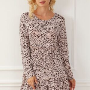 Frill Printed Round Neck Dress