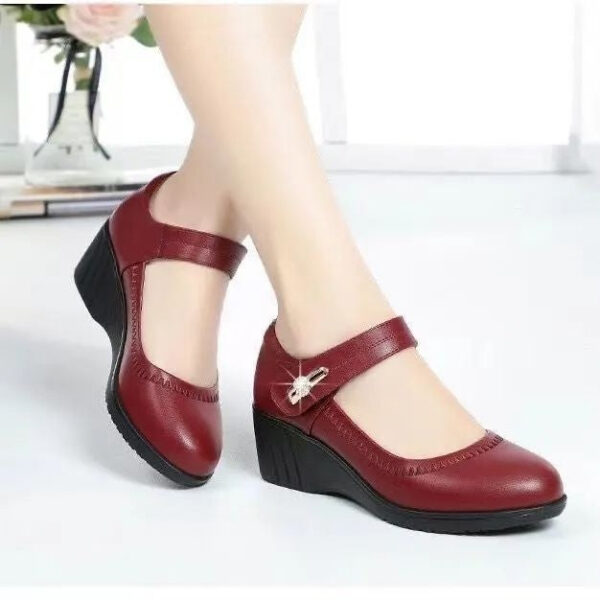 High Quality Soft Bottom Leather Shoes Non-slip Wedge Middle-aged And Elderly Pumps - Image 7