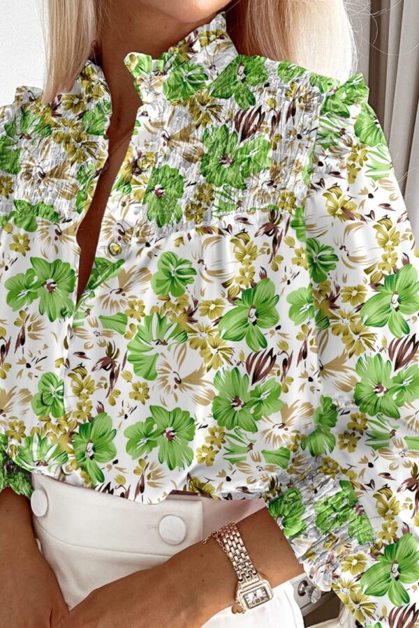 Ruffled Smocked Floral Lantern Sleeve Shirt - Image 9