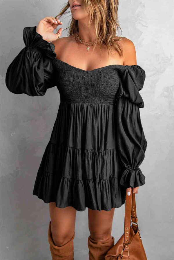 Smocked Off-Shoulder Tiered Mini Dress - Image 4