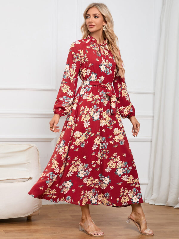 Floral Tie Front Balloon Sleeve Dress - Image 11