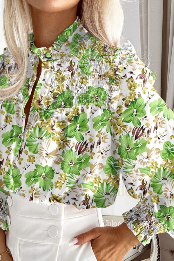 Ruffled Smocked Floral Lantern Sleeve Shirt - Image 11