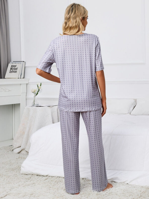 Printed V-Neck Top and Pants Lounge Set - Image 2