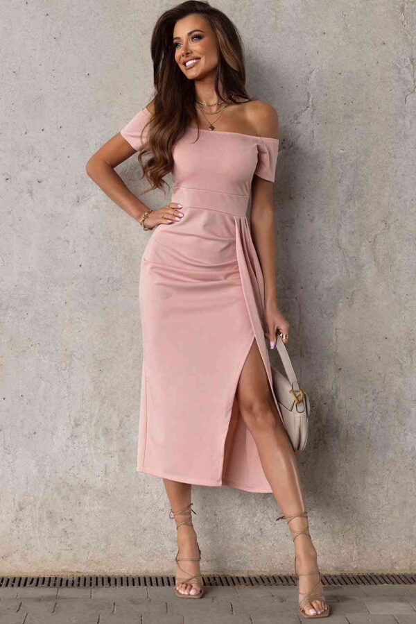 Off-Shoulder Short Sleeve Split Dress - Image 4
