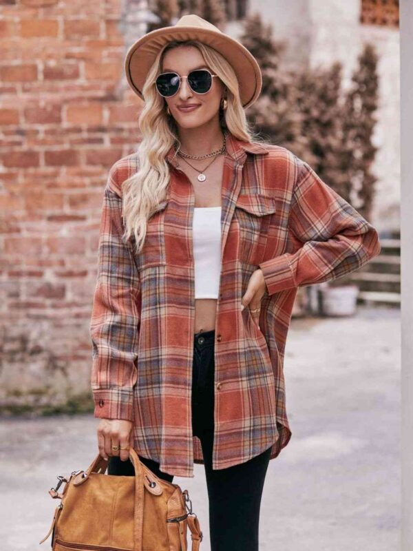 Plaid Dropped Shoulder Longline Shirt - Image 14