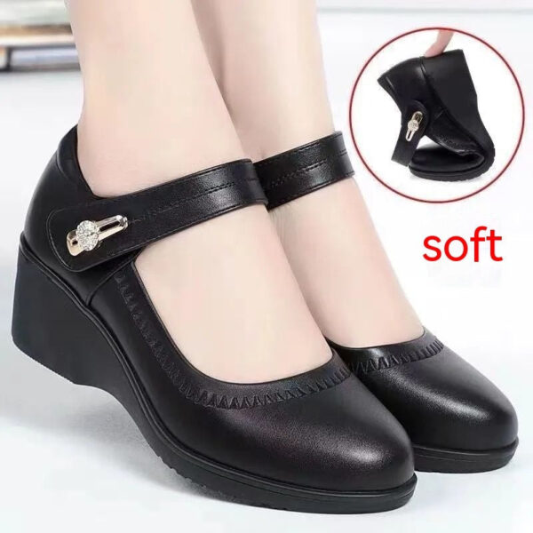 High Quality Soft Bottom Leather Shoes Non-slip Wedge Middle-aged And Elderly Pumps - Image 2