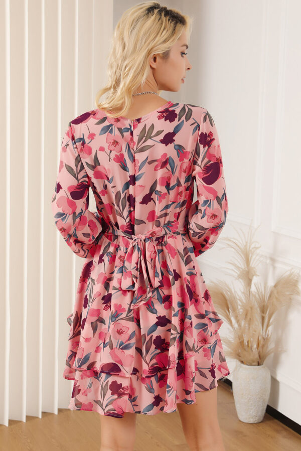 Printed Surplice Balloon Sleeve Mini Dress - Image 8